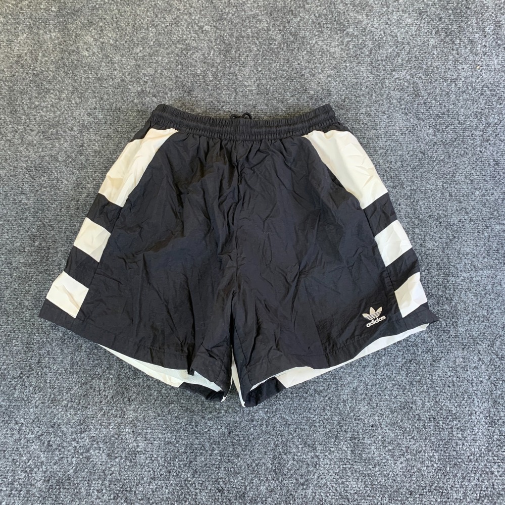 Adidas Trefoil Shorts Women Small Black White Striped Back Mesh Lined Activewear